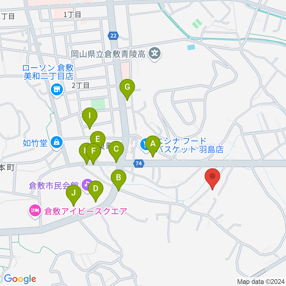 倉敷音楽舘周辺の駐車場・コインパーキング一覧地図