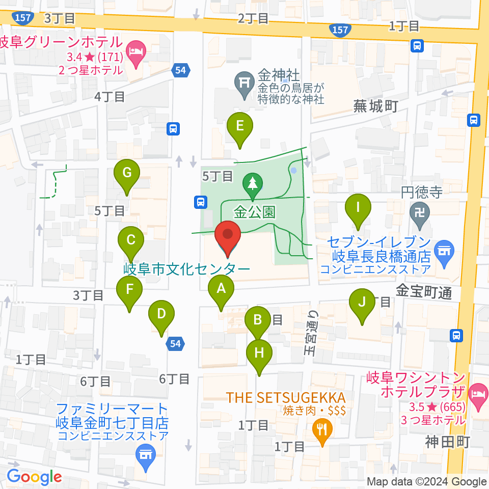 岐阜市文化センター周辺の駐車場・コインパーキング一覧地図