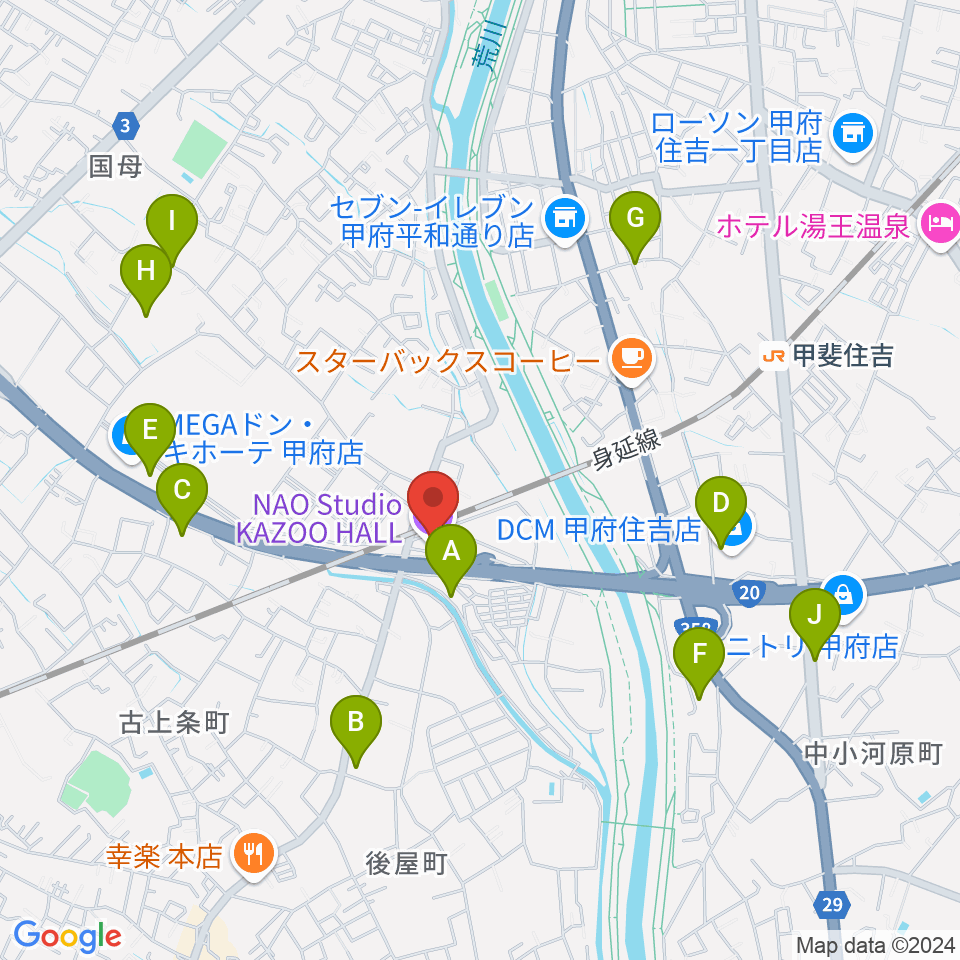 甲府カズーホール周辺の駐車場・コインパーキング一覧地図