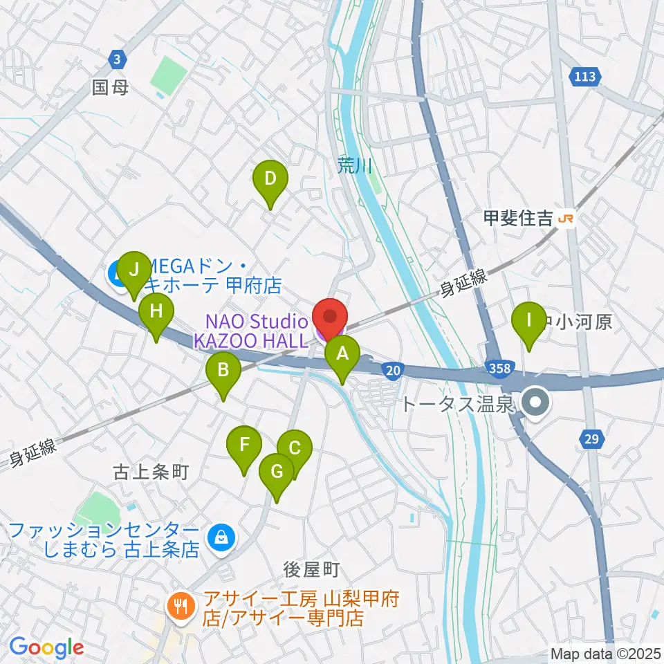 甲府カズーホール周辺の駐車場・コインパーキング一覧地図