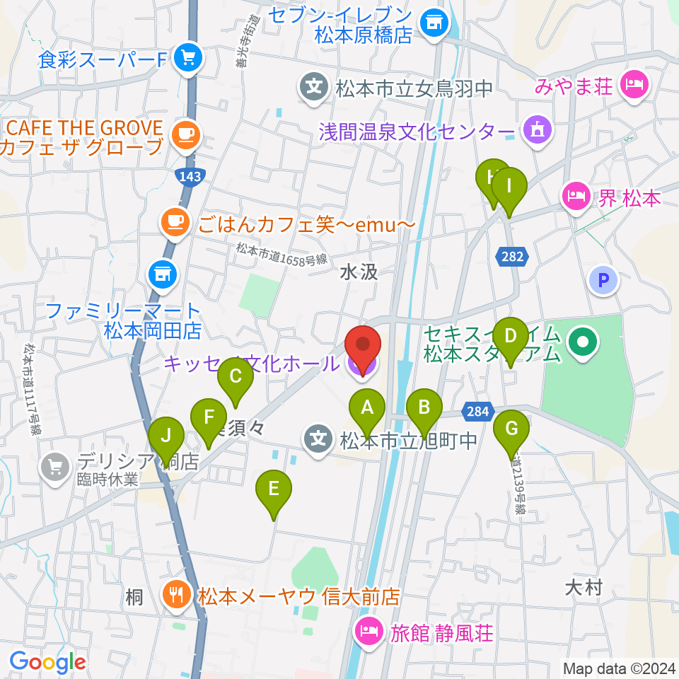 キッセイ文化ホール（長野県松本文化会館）周辺の駐車場・コインパーキング一覧地図