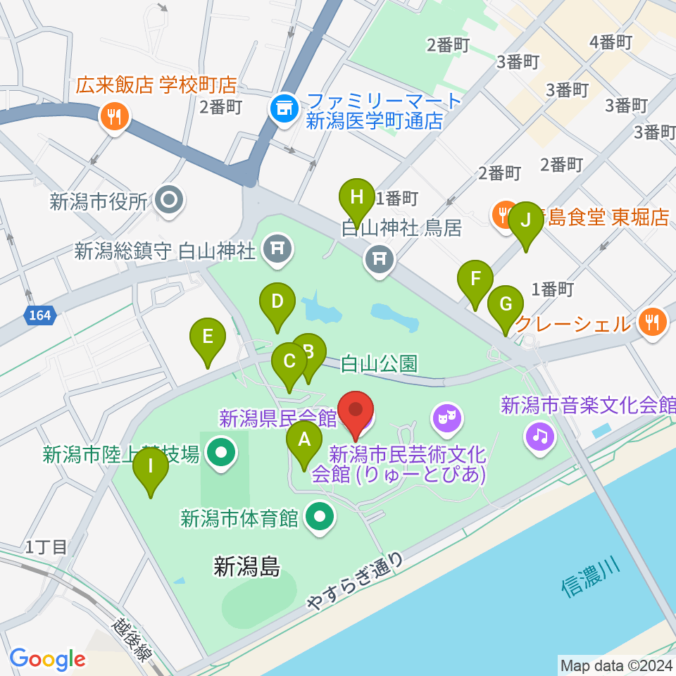 新潟県民会館周辺の駐車場・コインパーキング一覧地図