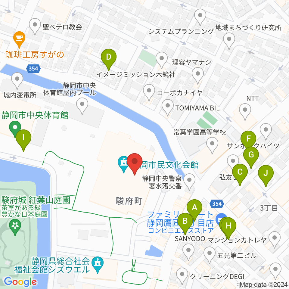 静岡市民文化会館周辺の駐車場・コインパーキング一覧地図