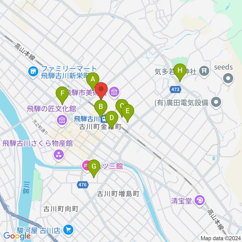 飛騨市文化交流センター周辺の駐車場・コインパーキング一覧地図