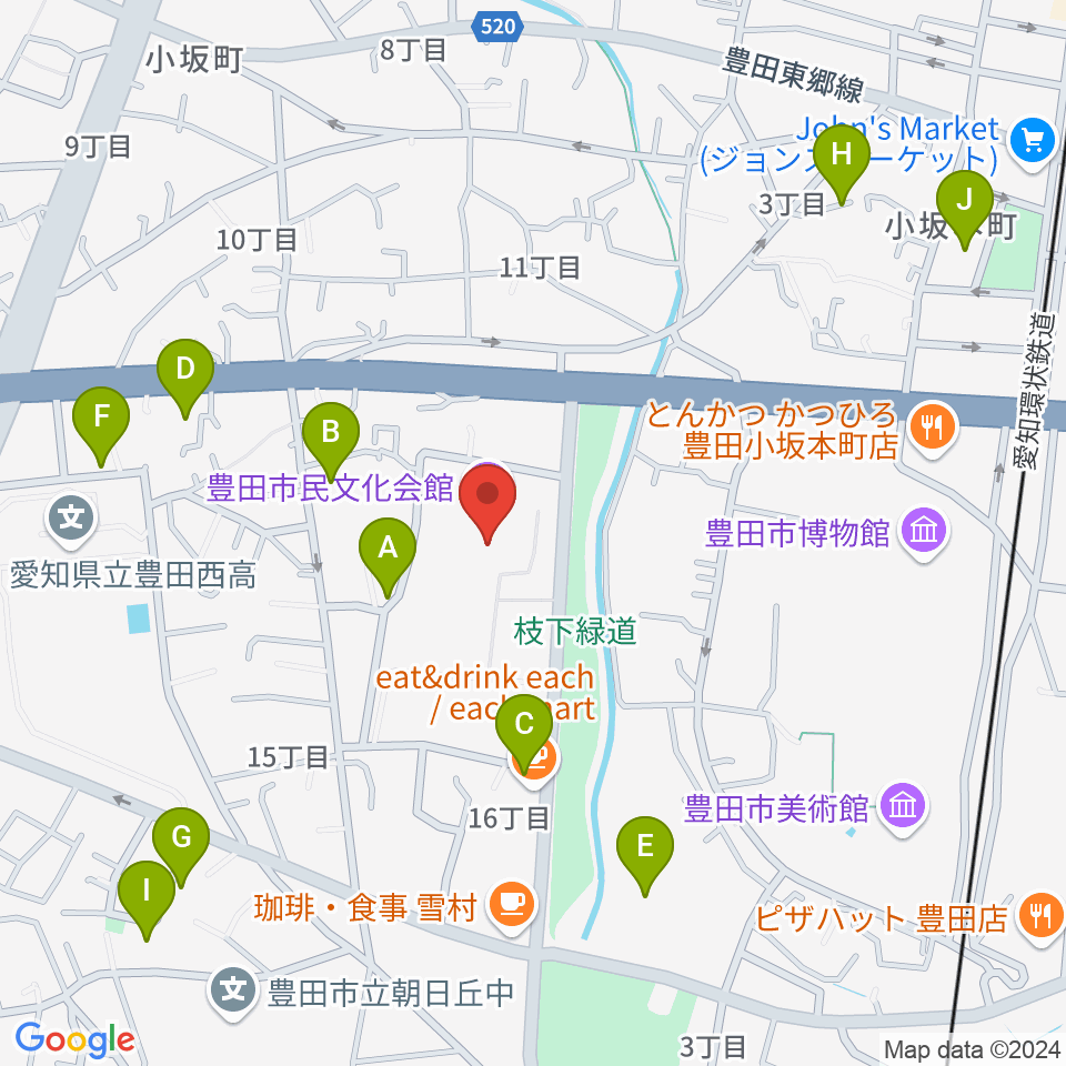 豊田市民文化会館周辺の駐車場・コインパーキング一覧地図