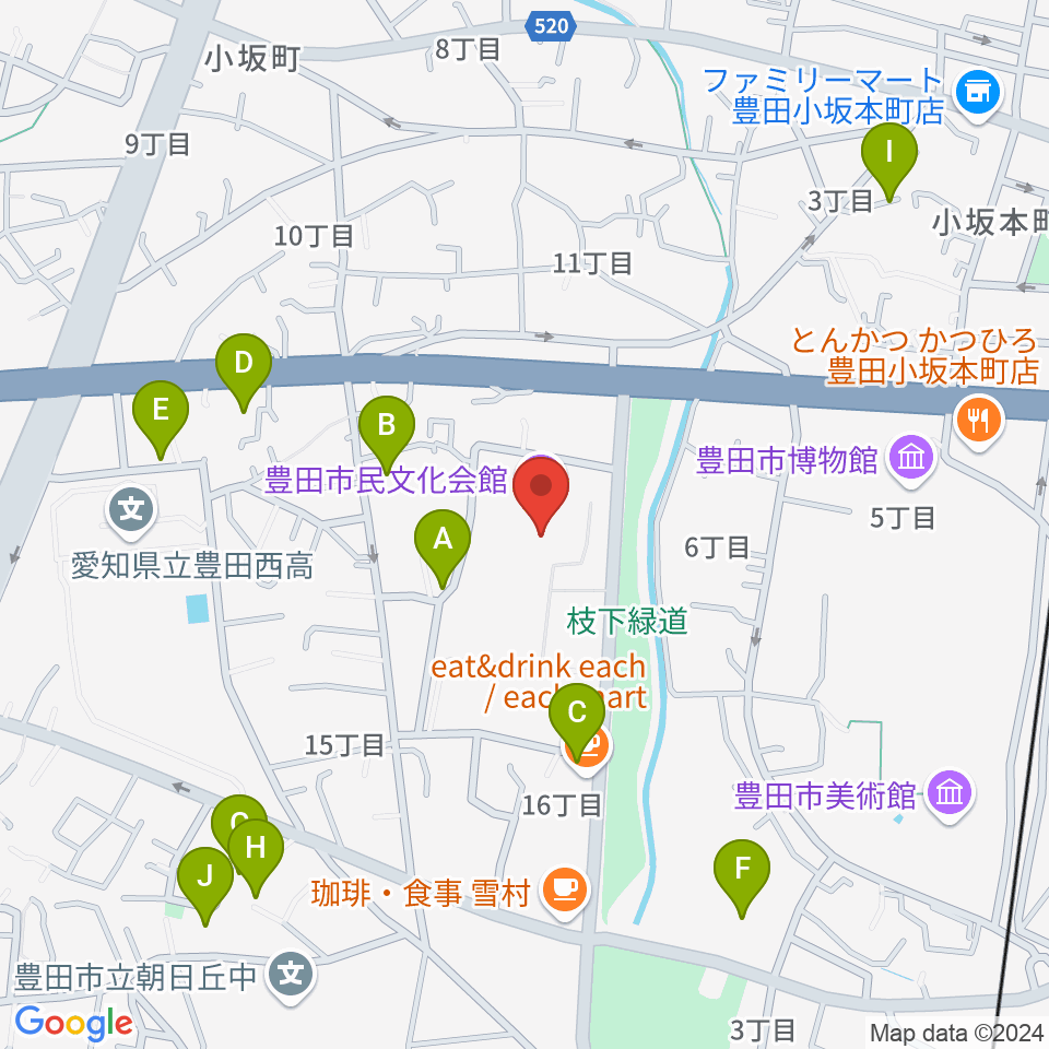 豊田市民文化会館周辺の駐車場・コインパーキング一覧地図