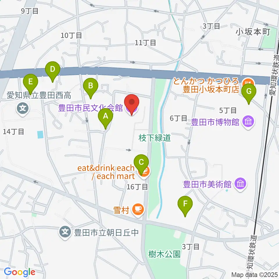 豊田市民文化会館周辺の駐車場・コインパーキング一覧地図