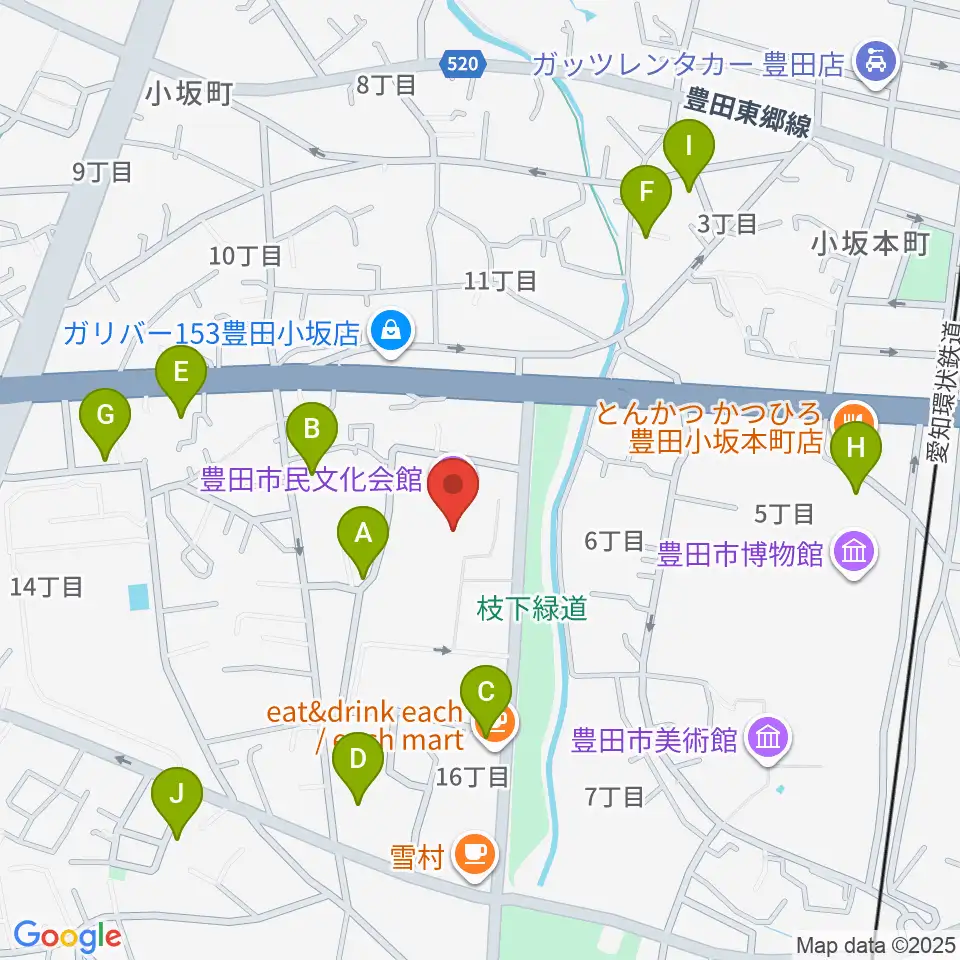 豊田市民文化会館周辺の駐車場・コインパーキング一覧地図