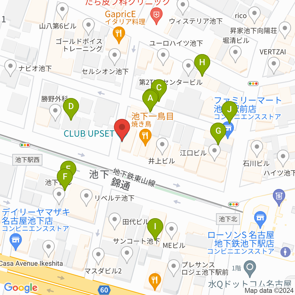 池下CLUB UPSET周辺の駐車場・コインパーキング一覧地図