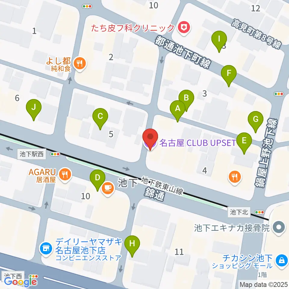 池下CLUB UPSET周辺の駐車場・コインパーキング一覧地図