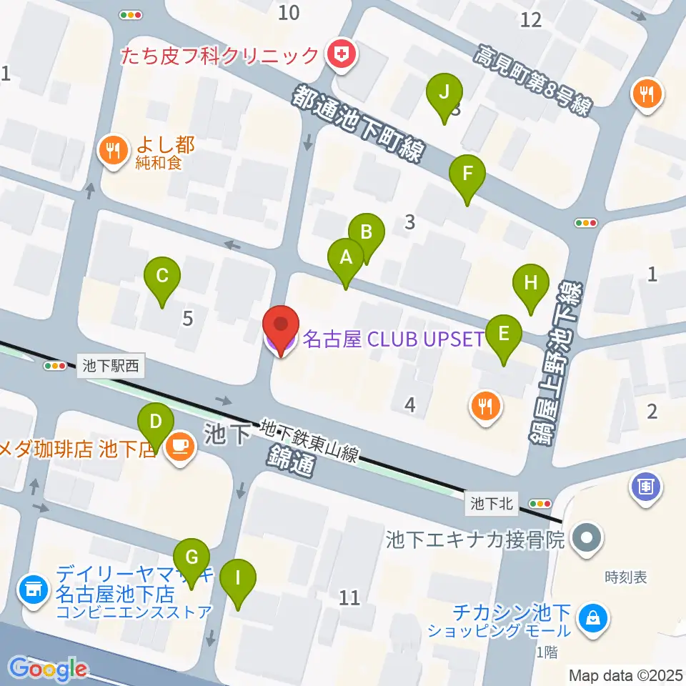 池下CLUB UPSET周辺の駐車場・コインパーキング一覧地図