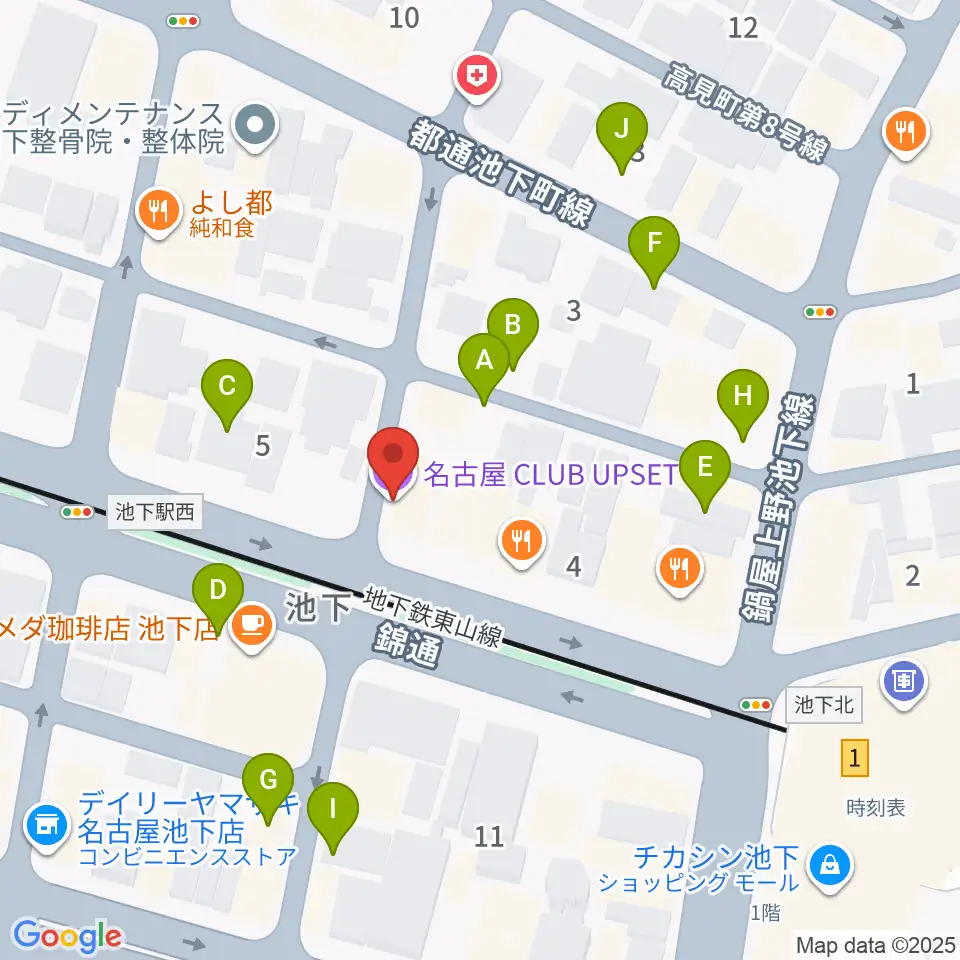 池下CLUB UPSET 周辺の駐車場・コインパーキング一覧マップ