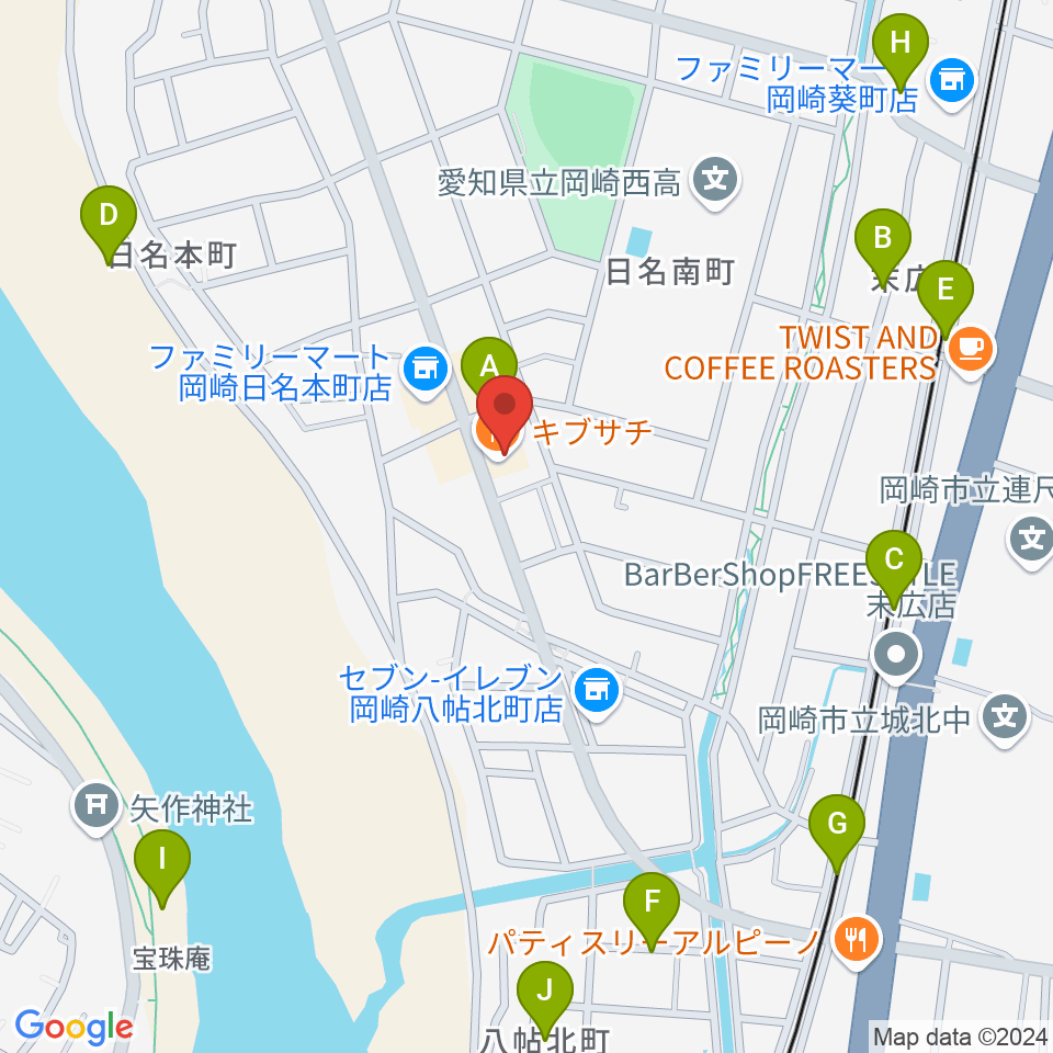 岡崎サテンドール周辺の駐車場・コインパーキング一覧地図