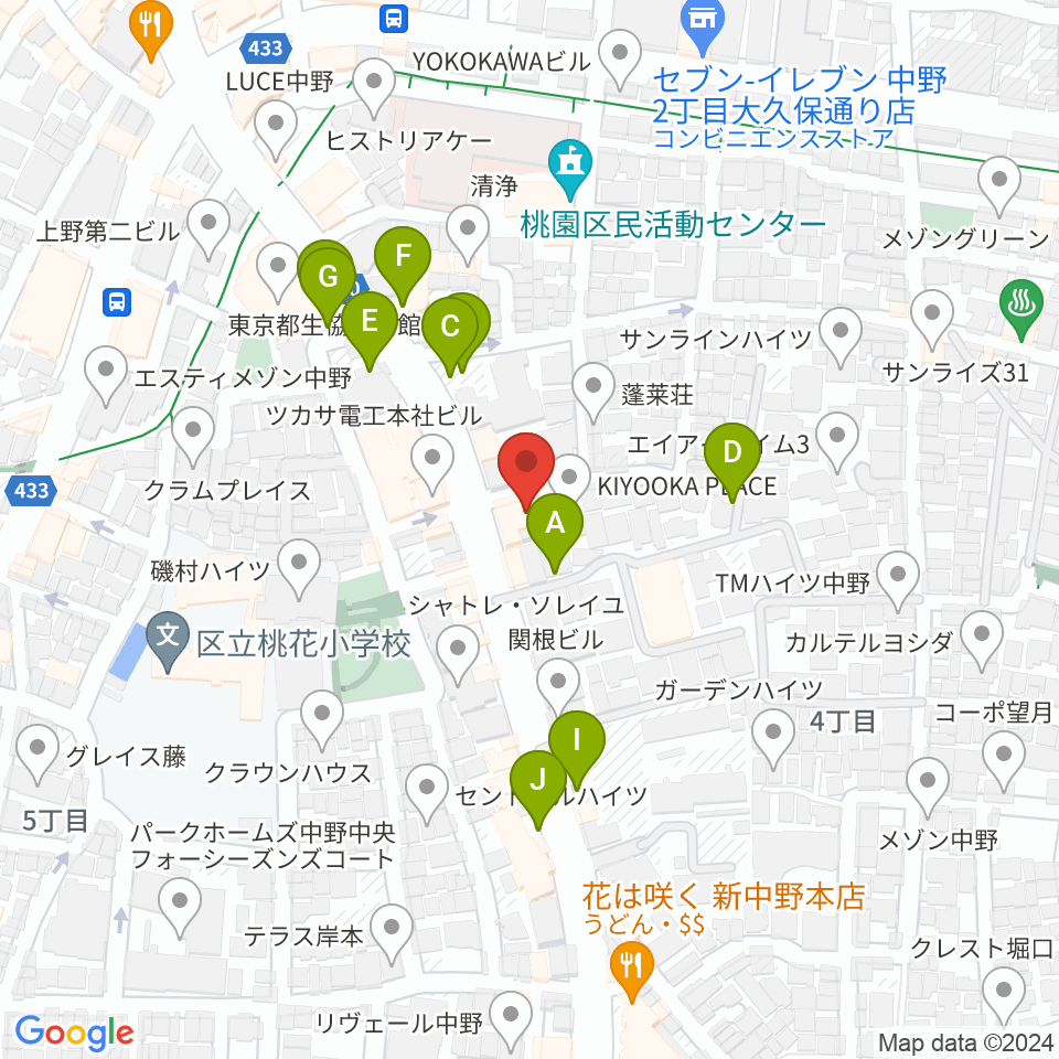 中野Vスタジオ周辺の駐車場・コインパーキング一覧地図