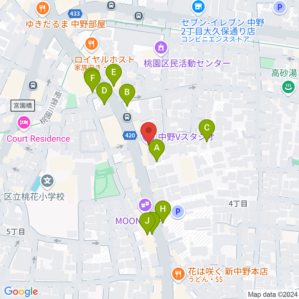 中野Vスタジオ周辺の駐車場・コインパーキング一覧地図