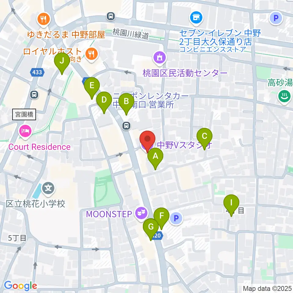 中野Vスタジオ周辺の駐車場・コインパーキング一覧地図
