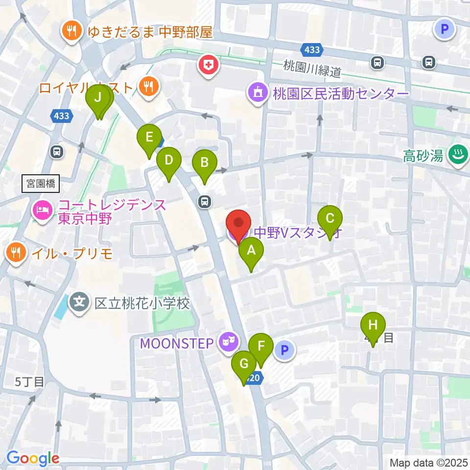 中野Vスタジオ周辺の駐車場・コインパーキング一覧地図