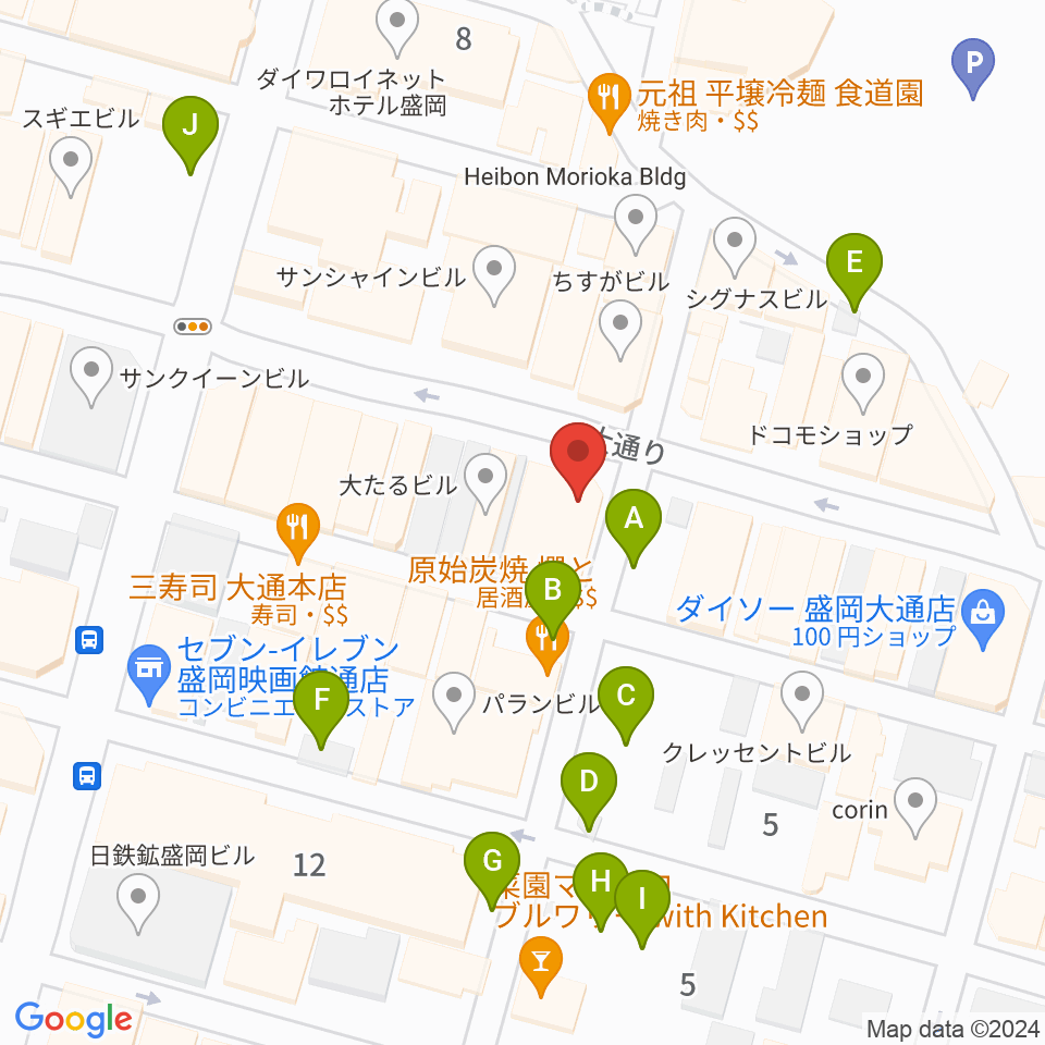 カワイ盛岡店周辺の駐車場・コインパーキング一覧地図