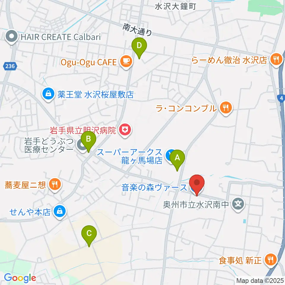 音楽の森ヴァース周辺の駐車場・コインパーキング一覧地図