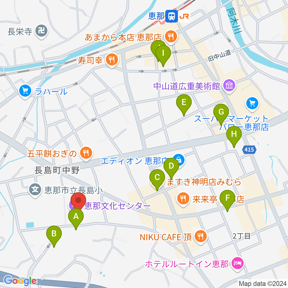 恵那文化センター周辺の駐車場・コインパーキング一覧地図