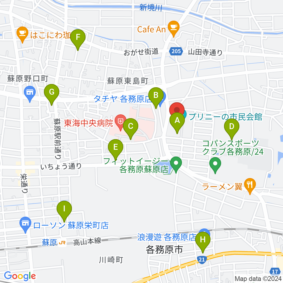 プリニーの市民会館周辺の駐車場・コインパーキング一覧地図