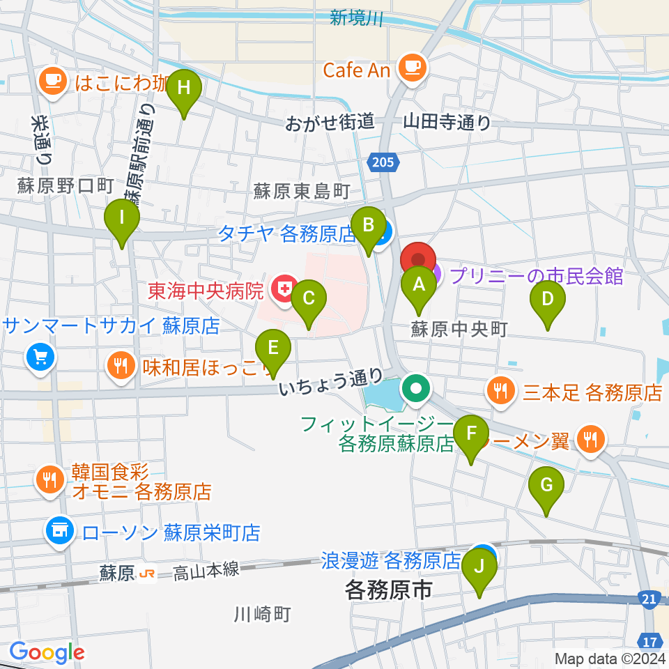 プリニーの市民会館周辺の駐車場・コインパーキング一覧地図