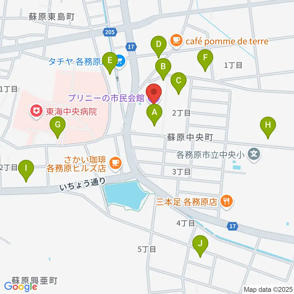プリニーの市民会館周辺の駐車場・コインパーキング一覧地図
