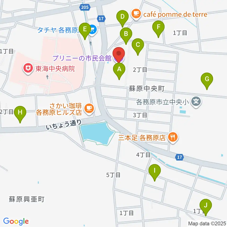 プリニーの市民会館周辺の駐車場・コインパーキング一覧地図