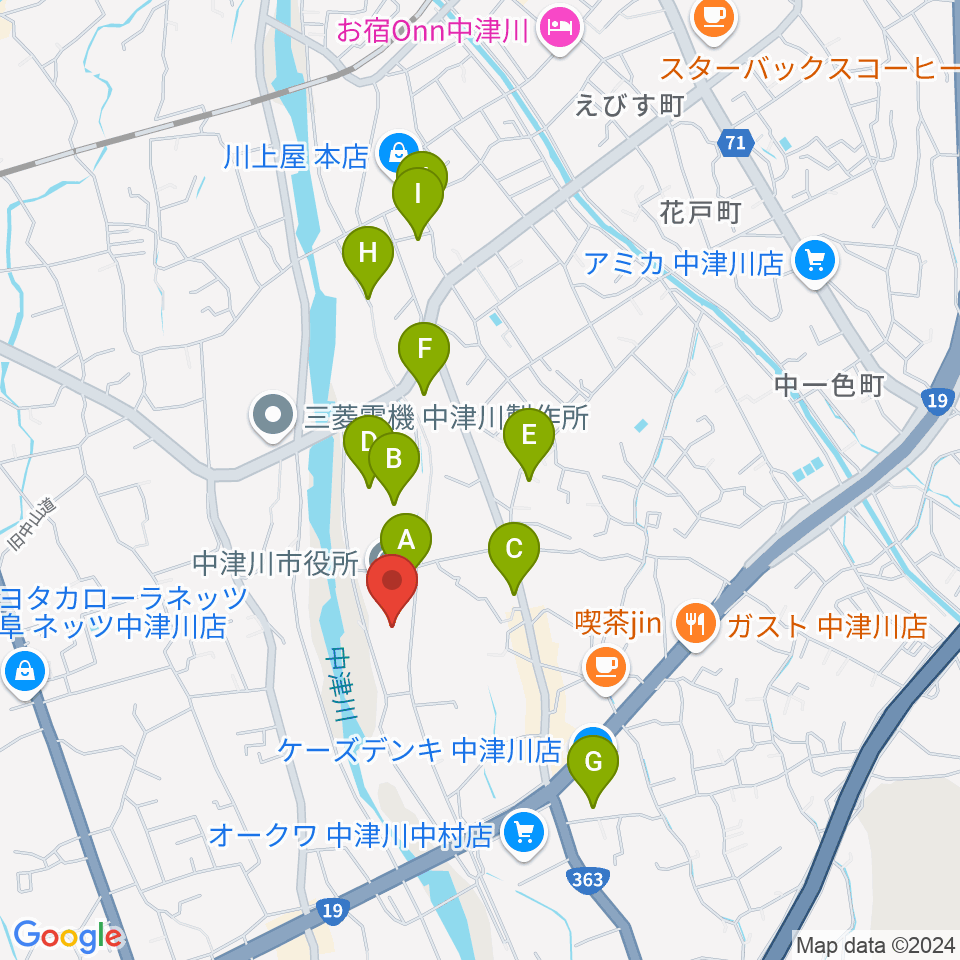 中津川文化会館周辺の駐車場・コインパーキング一覧地図