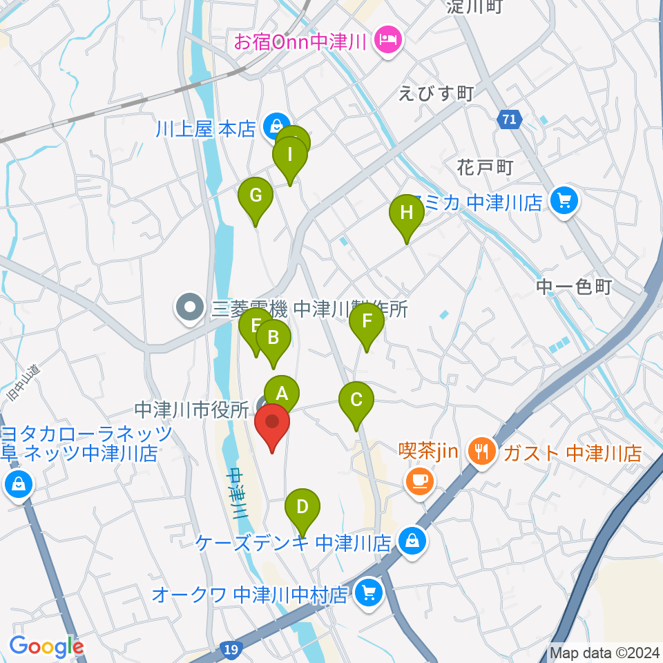 中津川文化会館周辺の駐車場・コインパーキング一覧地図