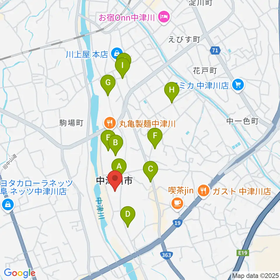 中津川文化会館周辺の駐車場・コインパーキング一覧地図