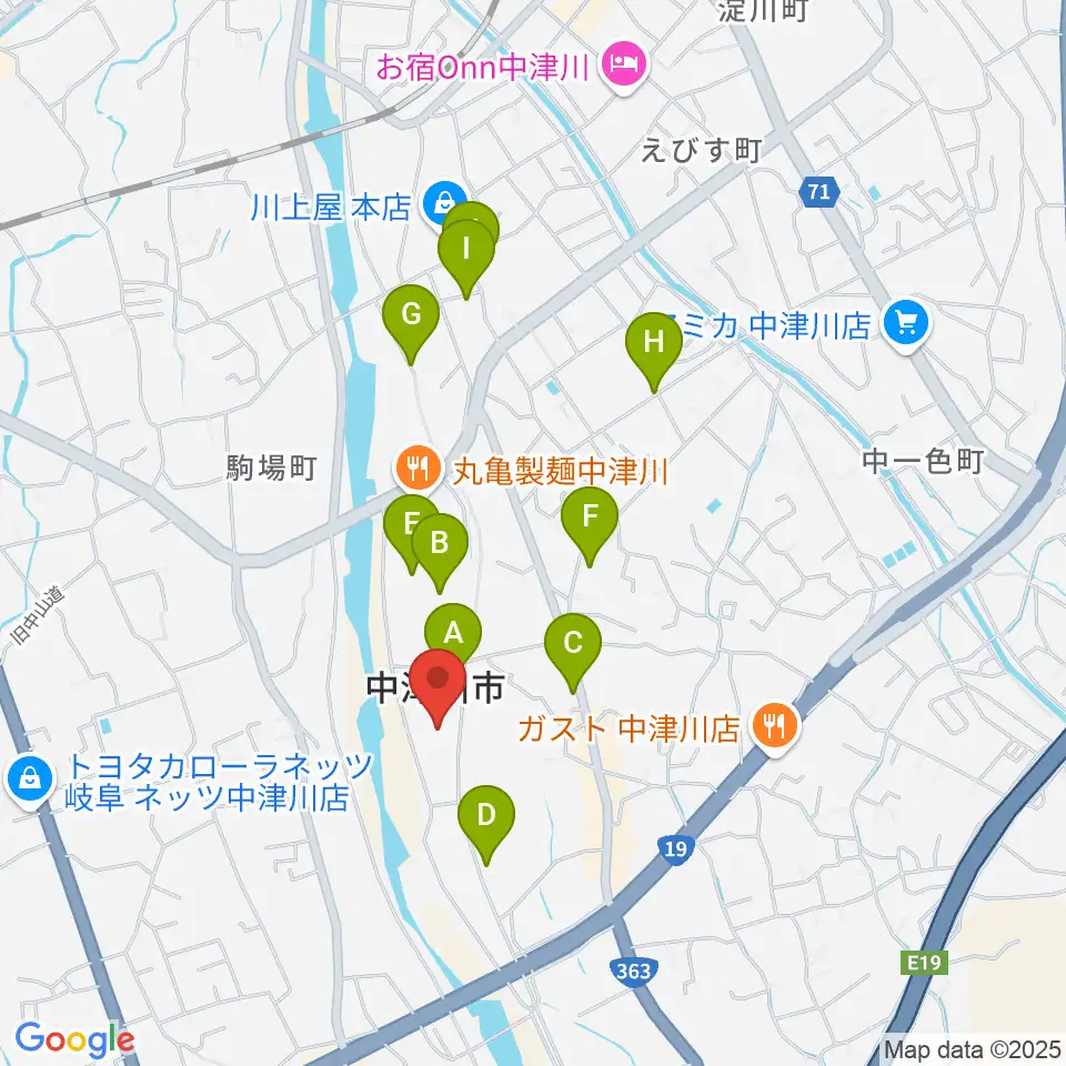 中津川文化会館周辺の駐車場・コインパーキング一覧地図