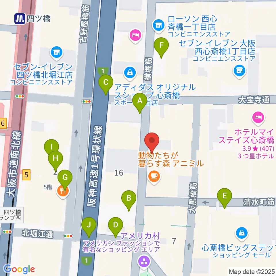心斎橋AtlantiQs周辺の駐車場・コインパーキング一覧地図