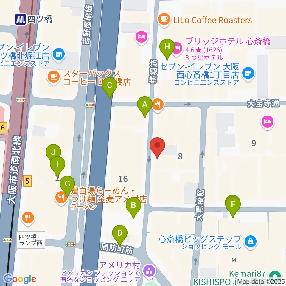 心斎橋AtlantiQs周辺の駐車場・コインパーキング一覧地図
