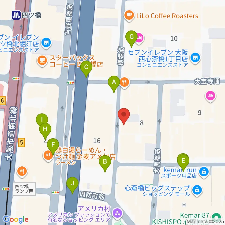 心斎橋AtlantiQs周辺の駐車場・コインパーキング一覧地図
