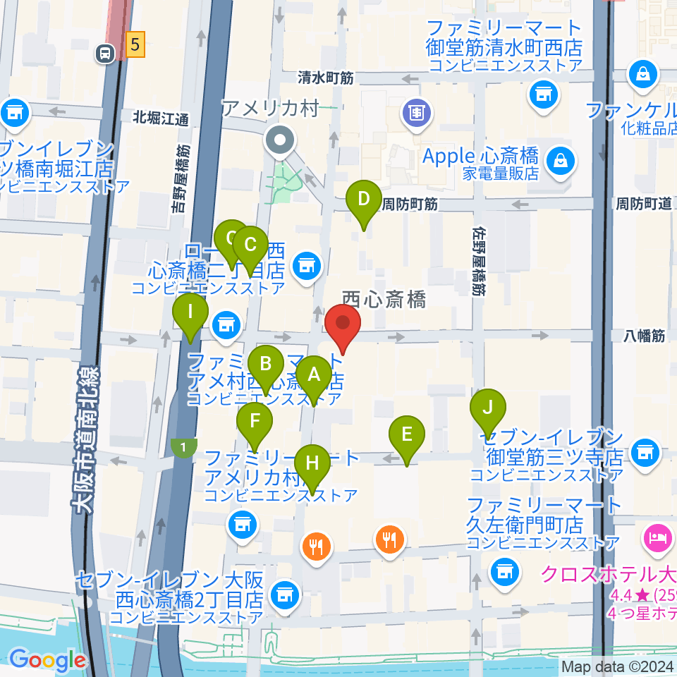 心斎橋SUNHALL周辺の駐車場・コインパーキング一覧地図