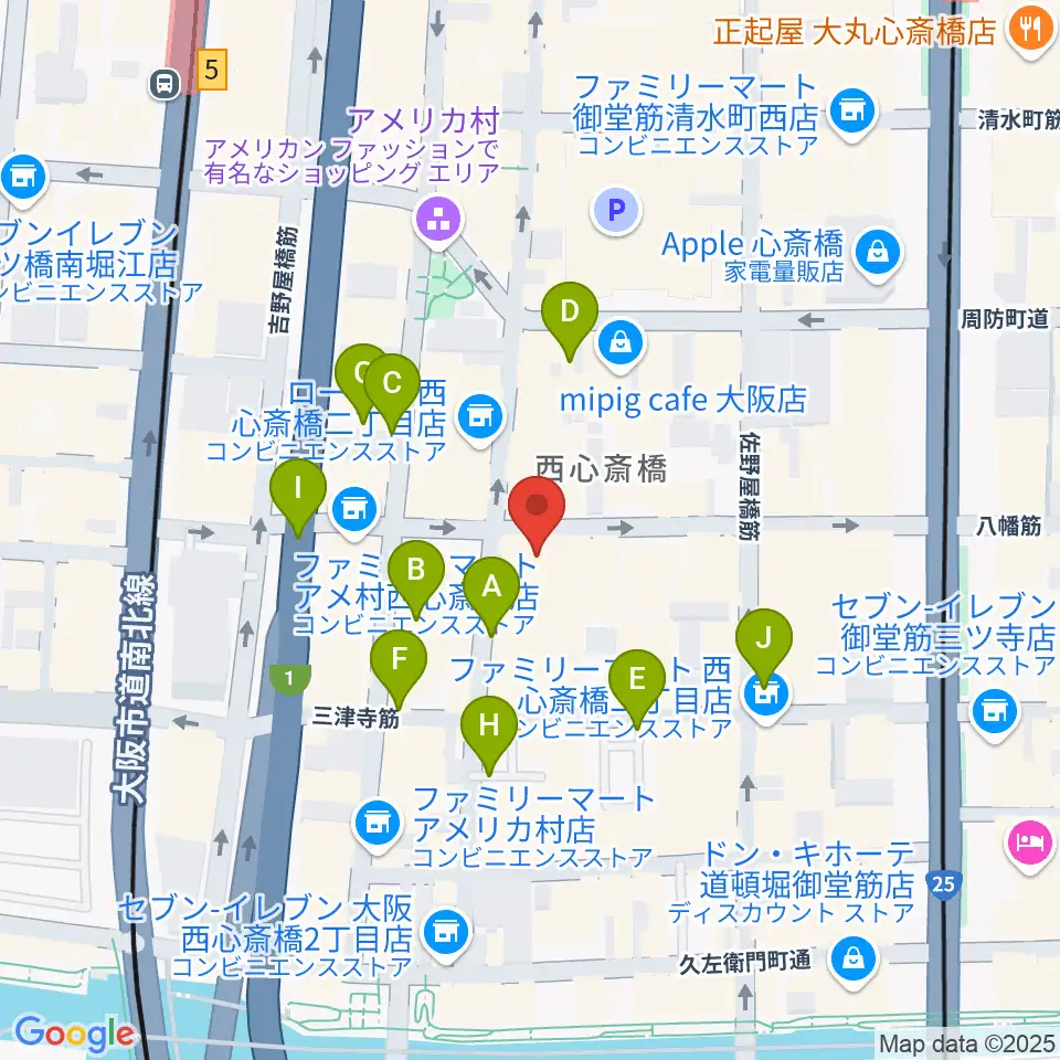 心斎橋SUNHALL周辺の駐車場・コインパーキング一覧地図