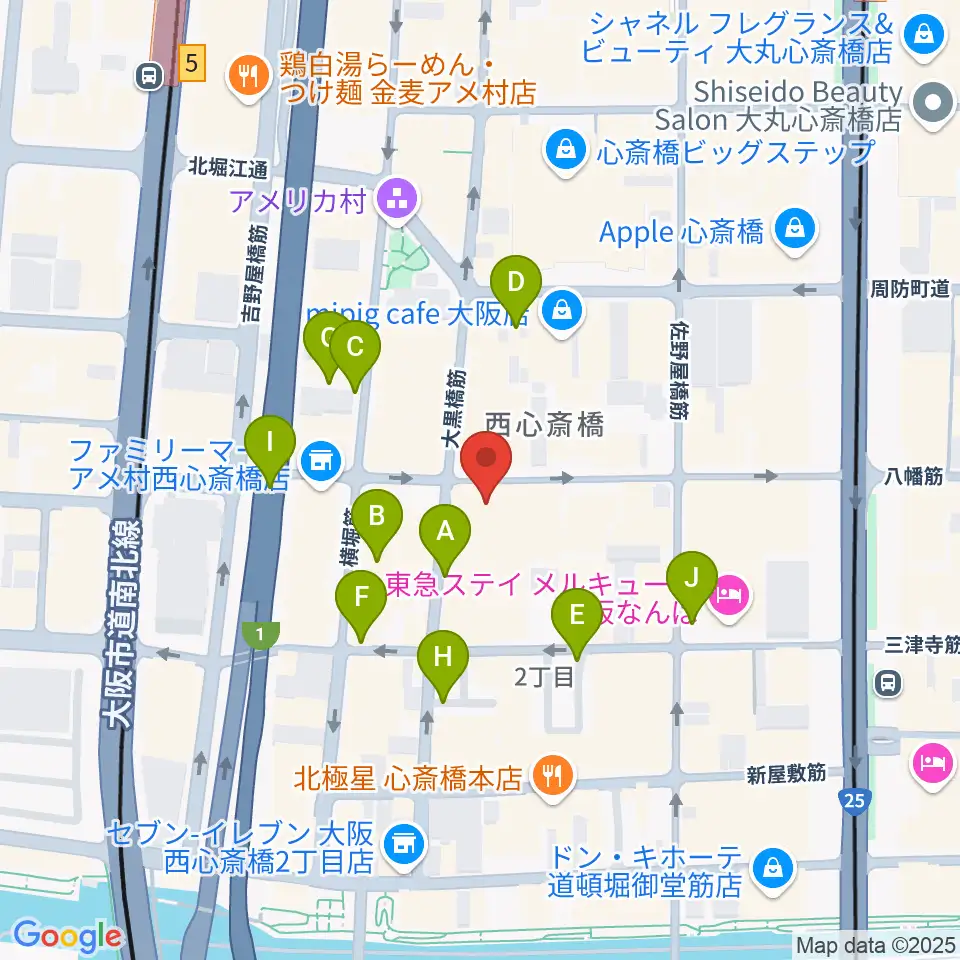 心斎橋SUNHALL周辺の駐車場・コインパーキング一覧地図
