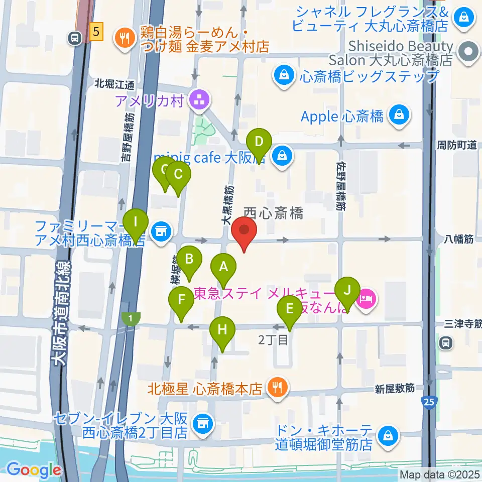 心斎橋SUNHALL周辺の駐車場・コインパーキング一覧地図