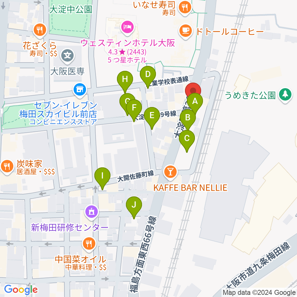 梅田シャングリラ周辺の駐車場・コインパーキング一覧地図