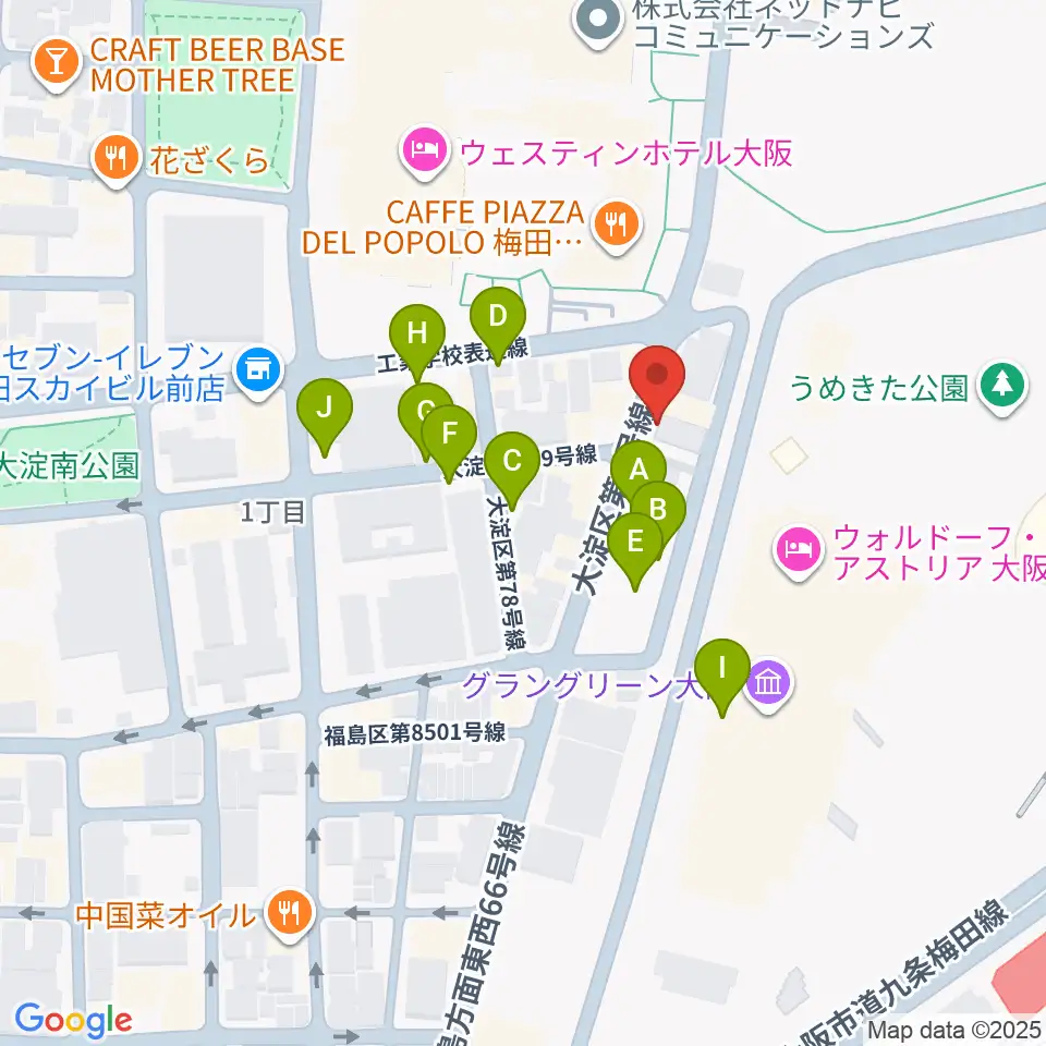 梅田シャングリラ周辺の駐車場・コインパーキング一覧地図