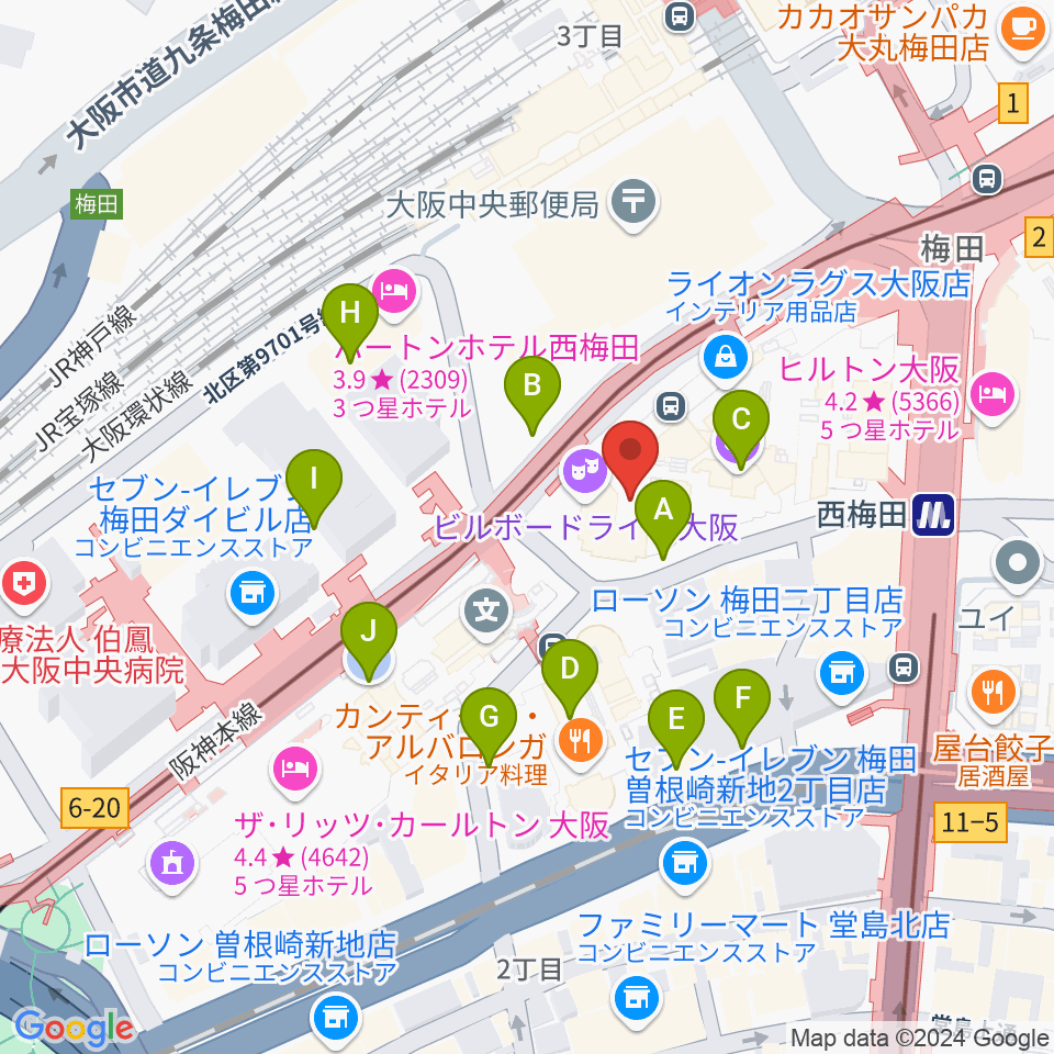 ビルボードライブ大阪周辺の駐車場・コインパーキング一覧地図