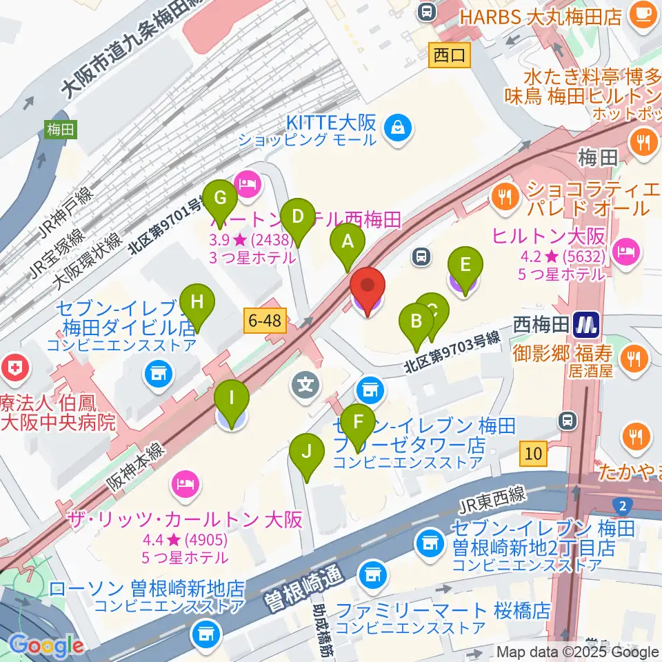 ビルボードライブ大阪周辺の駐車場・コインパーキング一覧地図