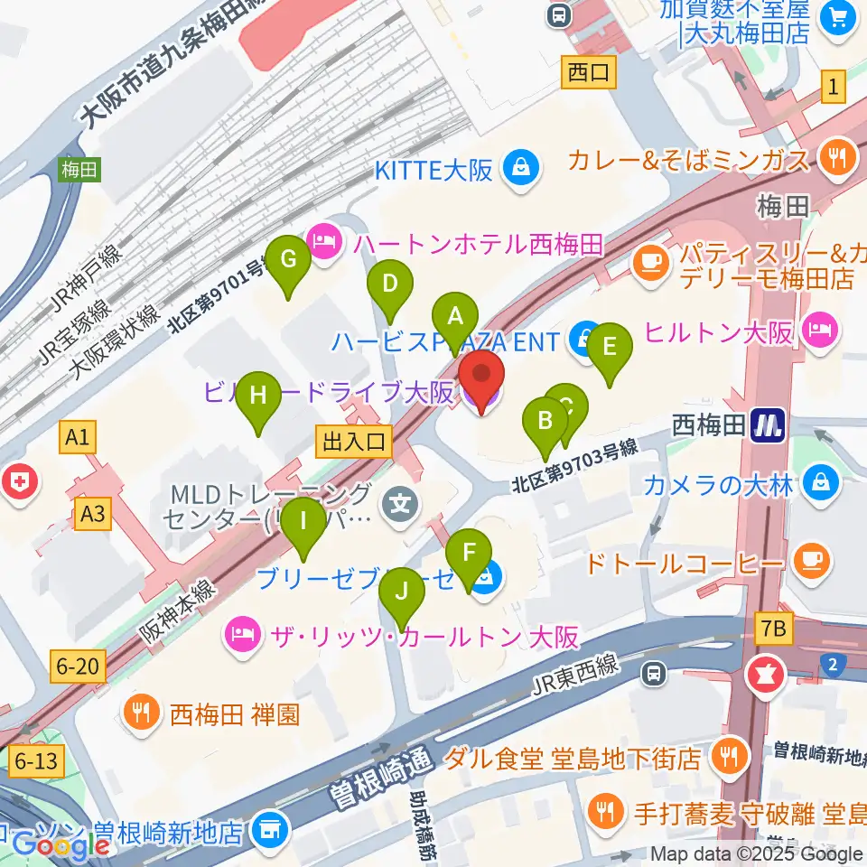 ビルボードライブ大阪周辺の駐車場・コインパーキング一覧地図
