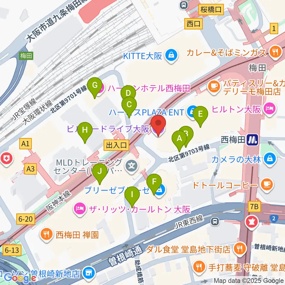 ビルボードライブ大阪周辺の駐車場・コインパーキング一覧地図