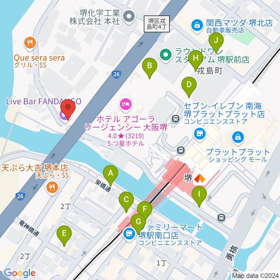 堺ファンダンゴ周辺の駐車場・コインパーキング一覧地図