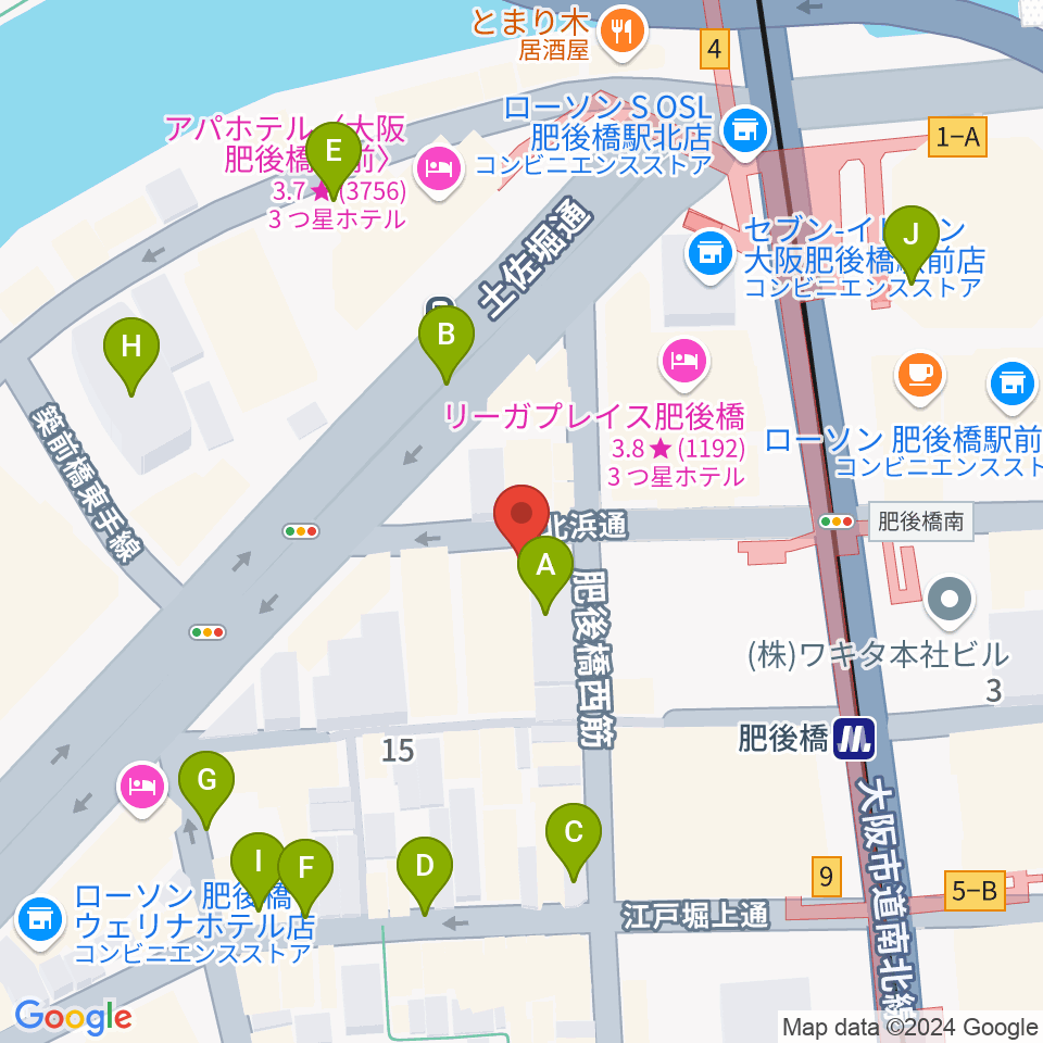 肥後橋VOXX周辺の駐車場・コインパーキング一覧地図