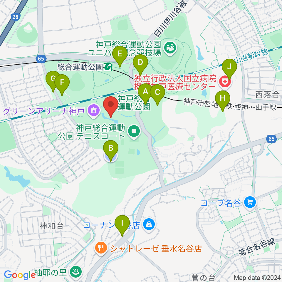 神戸総合運動公園 野外ステージ周辺の駐車場・コインパーキング一覧地図