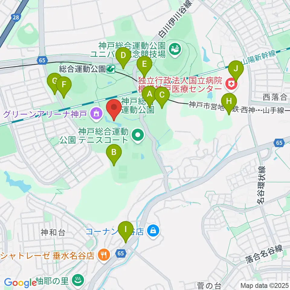 神戸総合運動公園 野外ステージ周辺の駐車場・コインパーキング一覧地図