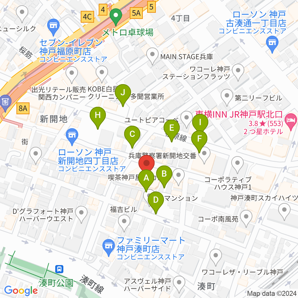 新開地アートひろば周辺の駐車場・コインパーキング一覧地図